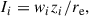 Mathematical equation: $$ \begin{aligned} I_i={ w}_i z_i/r_{\rm e}, \end{aligned} $$