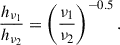 Mathematical equation: $$ \begin{aligned} \frac{h_{\nu _1}}{h_{\nu _2}}=\left(\frac{\nu _1}{\nu _2}\right)^{-0.5}. \end{aligned} $$