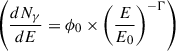 Mathematical equation: $ \left(\frac{dN_{\gamma}}{dE}=\phi_0 \times \left(\frac{E}{E_0}\right)^{-\Gamma}\right) $
