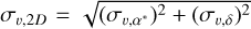 Mathematical equation: $\sigma_{v, 2D} = \sqrt{(\sigma_{v,\alpha^*})^2+(\sigma_{v, \delta})^2}$