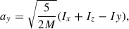 Mathematical equation: $$ \begin{aligned} a_y = \sqrt{\frac{5}{2M}}(I_x+I_z-Iy), \end{aligned} $$