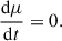 Mathematical equation: $$ \begin{aligned}&\frac{\mathrm{d}\mu }{\mathrm{d} t} = 0. \end{aligned} $$