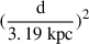 Mathematical equation: $ (\frac{\mathrm{d}}{3.19 \text{ kpc}})^2 $