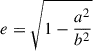 Mathematical equation: $ e=\sqrt{1-\frac{a^2}{b^2}} $