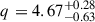 Mathematical equation: $ q = 4.67^{+0.28}_{-0.63} $