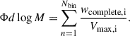 Mathematical equation: $$ \begin{aligned} \Phi d\log M=\sum _{n = 1}^{N_{\rm bin}}\frac{{ w}_{\rm complete,i}}{V_{\rm \max ,i}} .\end{aligned} $$