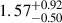 $ 1.57^{+0.92}_{-0.50} $