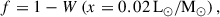 Mathematical equation: $$ \begin{aligned} f = 1 - W\left(x = {0.02}\,{\mathrm{L}_\odot /\mathrm{M}_\odot }\right), \end{aligned} $$