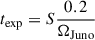 Mathematical equation: $ t_{\exp} = S\frac{0.2}{\Omega_\mathrm{{Juno}}} $