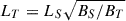 Mathematical equation: $ L_T=L_S\sqrt{B_S/B_T} $