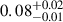 Mathematical equation: $ 0.08^{+0.02}_{-0.01} $