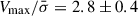 Mathematical equation: $ V_{\mathrm{max}}/\bar{\sigma} = 2.8 \pm 0.4 $