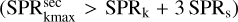 Mathematical equation: $\[\left(\mathrm{SPR}_{\mathrm{kmax}}^{\mathrm{sec}}>\mathrm{SPR}_{\mathrm{k}}+3 \mathrm{SPR}_{\mathrm{s}}\right)\]$