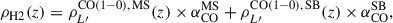 Mathematical equation: $$ \begin{aligned} \rho _{\rm H2}(z) = \rho ^{\mathrm{CO}(1-0),\,\mathrm{MS}}_{L\prime }(z) \times \alpha ^\mathrm{MS}_{\rm CO} + \rho ^{\mathrm{CO}(1-0),\,\mathrm{SB}}_{L\prime }(z) \times \alpha ^\mathrm{SB}_{\rm CO} ,\end{aligned} $$