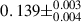 Mathematical equation: $ 0.139\pm^{0.003}_{0.004} $