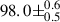 Mathematical equation: $ 98.0\pm^{0.6}_{0.5} $
