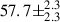 Mathematical equation: $ 57.7\pm^{2.3}_{2.3} $