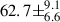 Mathematical equation: $ 62.7\pm^{9.1}_{6.6} $