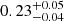 Mathematical equation: $ 0.23^{+0.05}_{-0.04} $