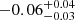 Mathematical equation: $ -0.06^{+0.04}_{-0.03} $