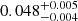 Mathematical equation: $ 0.048^{+0.005}_{-0.004} $