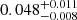 Mathematical equation: $ 0.048^{+0.011}_{-0.008} $
