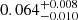 Mathematical equation: $ 0.064^{+0.008}_{-0.010} $