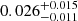 Mathematical equation: $ 0.026^{+0.015}_{-0.011} $