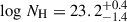Mathematical equation: $ \mathrm{log}\ N_{\mathrm{H}} = 23.2^{+0.4}_{-1.4} $