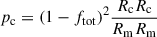 Mathematical equation: $ p_{\mathrm{c}}=(1-f_\mathrm{{tot}})^2 \dfrac{R_{\mathrm{c}}R_{\mathrm{c}}}{R_{\mathrm{m}}R_{\mathrm{m}}} $
