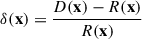 Mathematical equation: $$ \begin{aligned} \delta (\mathbf x ) = \frac{D(\mathbf x )-R(\mathbf x )}{R(\mathbf x )} \end{aligned} $$
