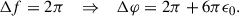 Mathematical equation: $$ \begin{aligned} \Delta f = 2\pi \quad \Rightarrow \quad \Delta \varphi = 2\pi + 6\pi \epsilon _0. \end{aligned} $$