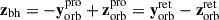 Mathematical equation: $ \mathbf{z}_{\mathrm{bh}}=-\mathbf{y}^{\mathrm{pro}}_{\mathrm{orb}}+\mathbf{z}^{\mathrm{pro}}_{\mathrm{orb}}=\mathbf{y}^{\mathrm{ret}}_{\mathrm{orb}}-\mathbf{z}^{\mathrm{ret}}_{\mathrm{orb}} $