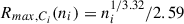 Mathematical equation: $ R_{max,C_i}(n_i) = n_{i}^{1/3.32}/2.59 $