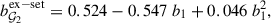Mathematical equation: $$ \begin{aligned} b_{\mathcal{G} _2}^\mathrm{{ex-set}} = 0.524 - 0.547\ b_1 +0.046 \ b_1^2 , \end{aligned} $$