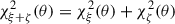 Mathematical equation: $$ \begin{aligned} \chi ^2_{\rm \xi +\mathrm {\zeta} }(\mathbf {\theta} ) = \chi ^2_{\xi }(\mathbf {\theta} ) + \chi ^2_{\zeta }(\mathbf {\theta} ) \, \end{aligned} $$
