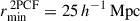 Mathematical equation: $ r_\mathrm{{min}}^\mathrm{{\,2PCF}}=25\, h^{-1} \, \mathrm{{Mpc}} $