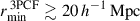 Mathematical equation: $ r_\mathrm{{min}}^\mathrm{{\,3PCF}}\gtrsim 20\, h^{-1} \, \mathrm{{Mpc}} $