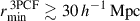 Mathematical equation: $ r_\mathrm{{min}}^\mathrm{{\,3PCF}}\gtrsim 30\, h^{-1} \, \mathrm{{Mpc}} $
