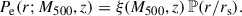 Mathematical equation: $$ \begin{aligned} P_{\rm e}(r;M_{500},z) = \xi (M_{500},z)\,\mathbb{P} (r/r_{\rm s}). \end{aligned} $$