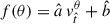 Mathematical equation: $$ \begin{aligned} f(\theta ) = \hat{a} \, v^{\theta }_{\hat{t}} + {\hat{b}} \end{aligned} $$