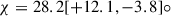 Mathematical equation: $ \chi= 28.2 [+12.1,-3.8]{\circ} $