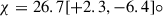 Mathematical equation: $ \chi= 26.7 [+2.3,-6.4]{\circ} $