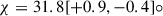 Mathematical equation: $ \chi= 31.8 [+0.9,-0.4]{\circ} $