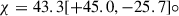Mathematical equation: $ \chi = 43.3 [+45.0,-25.7]{\circ} $
