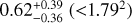 Mathematical equation: $0.62_{ - 0.36}^{ + 0.39}( < {1.79^2})$