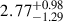 Mathematical equation: $ 2.77^{+0.98}_{-1.29} $