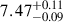 Mathematical equation: $ 7.47^{+0.11}_{-0.09} $