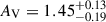 Mathematical equation: $ A_{\mathrm{V}} = 1.45^{+0.13}_{-0.19} $