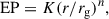 Mathematical equation: $$ \begin{aligned} \mathrm{EP}= K (r/r_{\rm g})^{n}, \end{aligned} $$